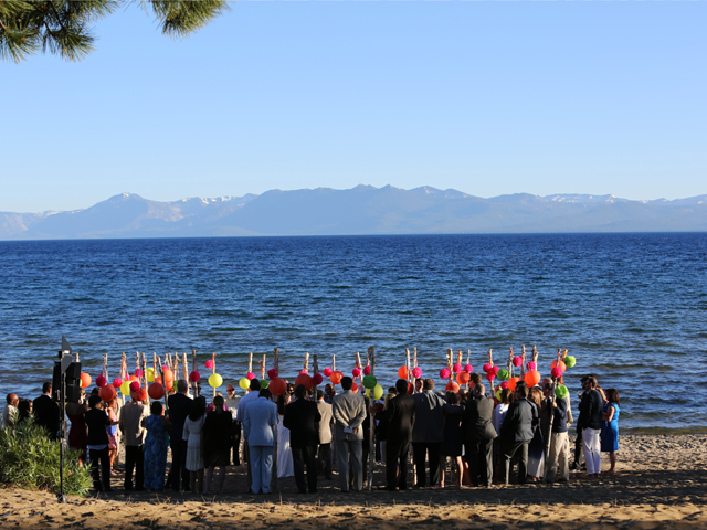Wedding ceremony on the beach at North Tahoe Event Center