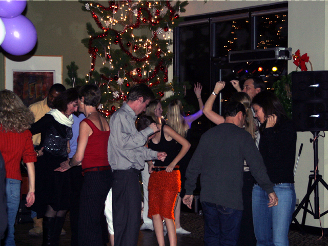 Guests dancing at a Christmas party
