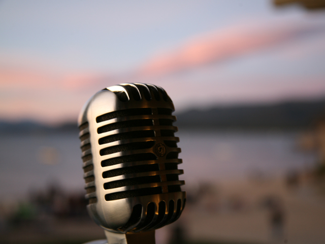 Shure 55SH Microphone in DJ booth above the beach