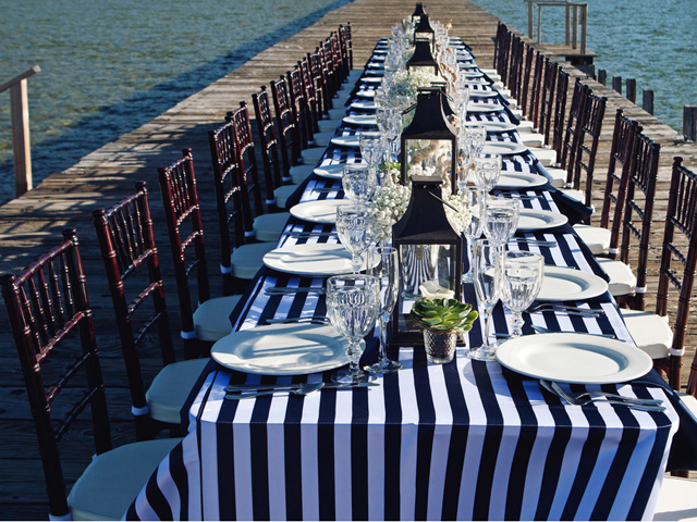 Wedding reception set on the dock