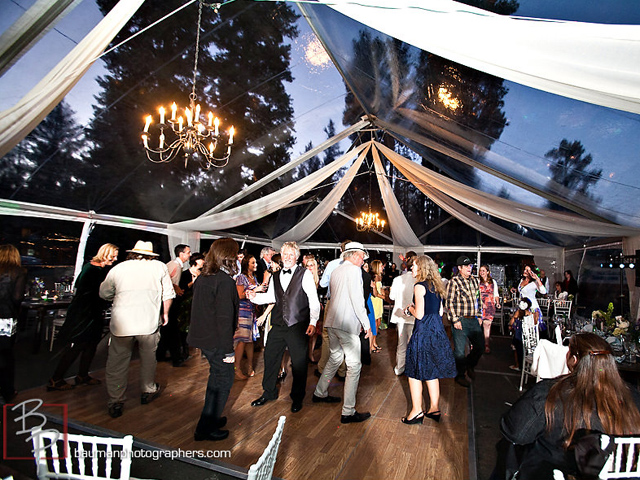 reception inside clear tent at Meeks Bay
